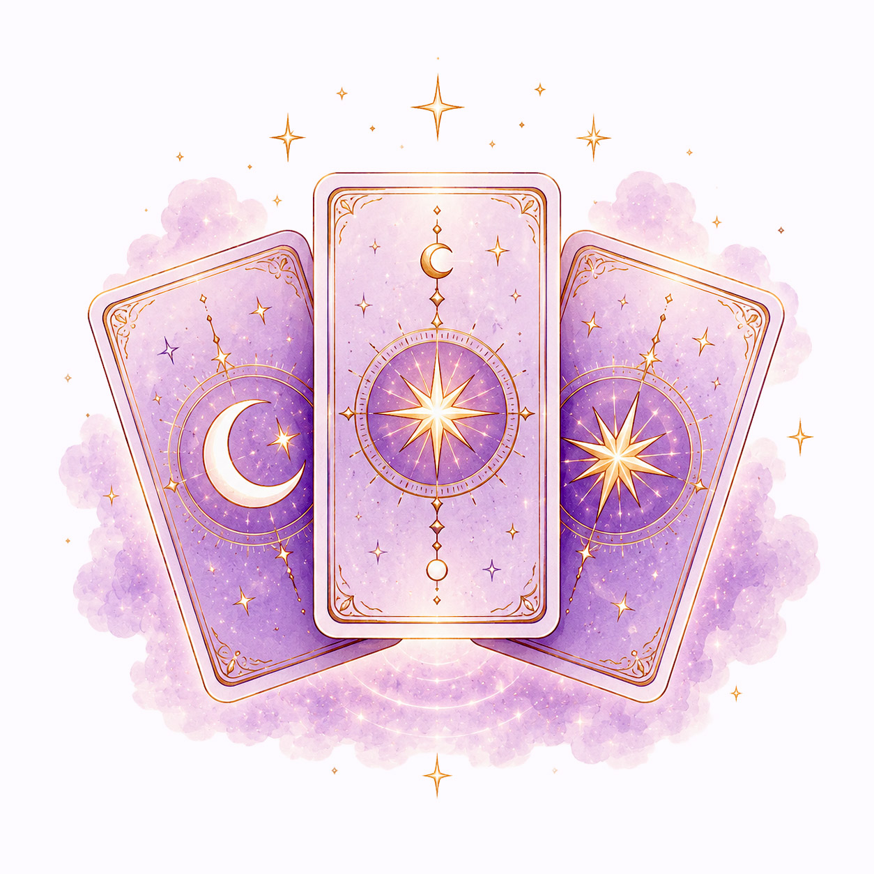 Trois cartes de tarot illustrées, symbole de la Salle du Tarot